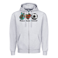 Heather Grey peace love soccer Zipper Hoodie - Artiststas