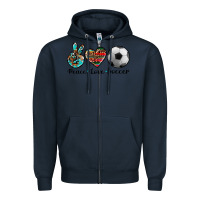Navy peace love soccer Zipper Hoodie - Artiststas