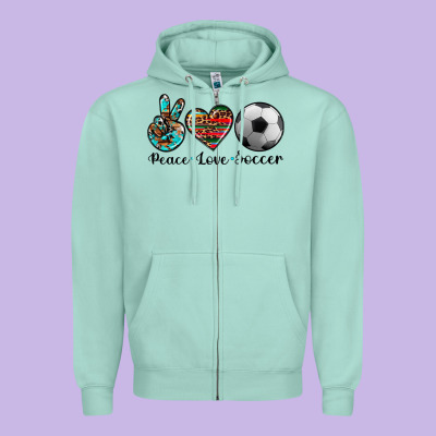 Peace Love Soccer Zipper Hoodie Designed By Artiststas