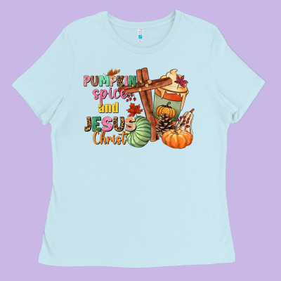 Pumpkin Spice And Jesus Christ Ladies Tee Designed By Nancycooperartshop