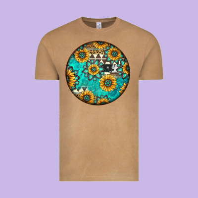 Round Western Pattern Vintage Tee Designed By Jasminsmagicworld