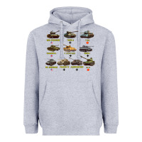 Heather Grey Top Ten Best WW2 Tanks M4 Sherman Panzer IV Tiger II T34 Heavyweight Hoodie - longCreatives