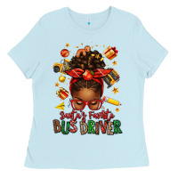 Baby Blue santas favorite school bus driver afro messy bun Ladies Tee - texasbilliewilder