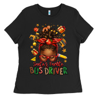 Black santas favorite school bus driver afro messy bun Ladies Tee - texasbilliewilder