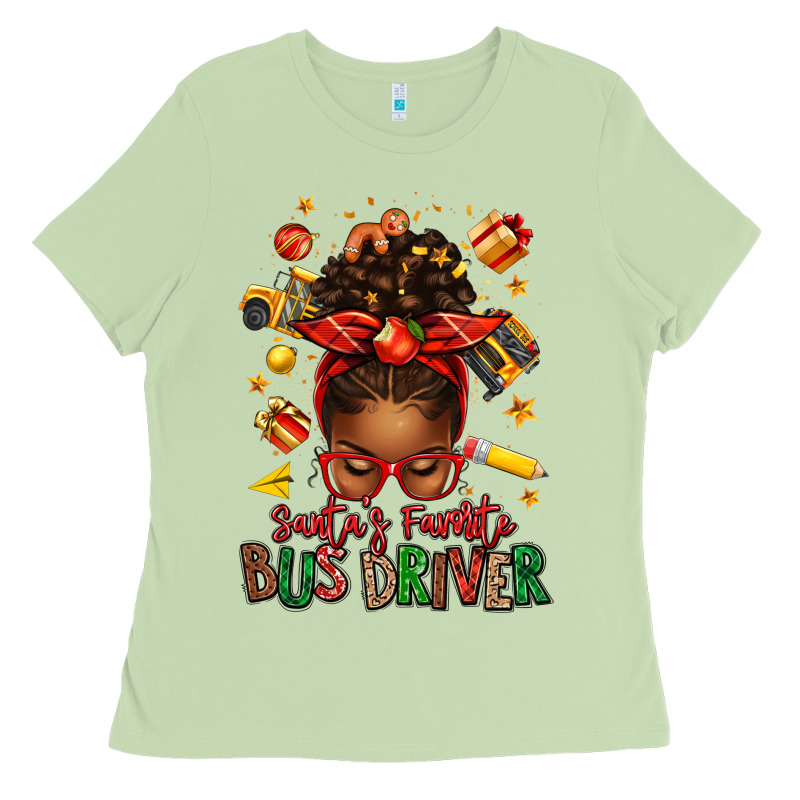 Santas Favorite School Bus Driver Afro Messy Bun Ladies Tee by texasbilliewilder | Teevron