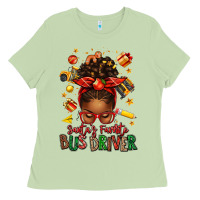 Matcha santas favorite school bus driver afro messy bun Ladies Tee - texasbilliewilder