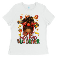 White santas favorite school bus driver afro messy bun Ladies Tee - texasbilliewilder