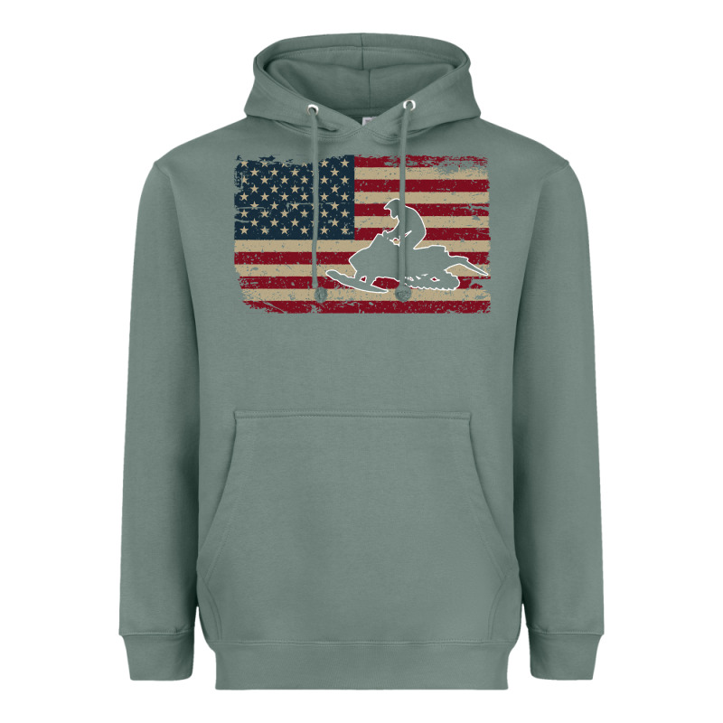 Snowmobile Usa Flag Snow Sled Patriotic Snowmobiling Gift Heavyweight Hoodie by longCreatives | Teevron