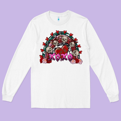 Skull Xoxo Rainbow Valentine's Day Long Sleeve Tee Designed By Fadigitalartstudio