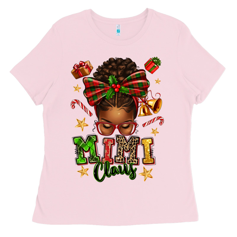 Mimi Claus Afro Messy Bun Ladies Tee by texasbilliewilder | Teevron