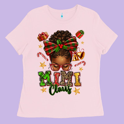 Mimi Claus Afro Messy Bun Ladies Tee Designed By Texasbilliewilder