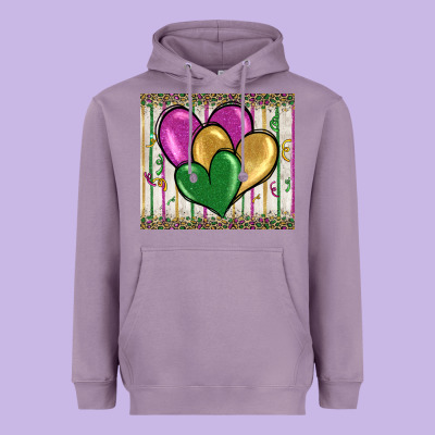 Mardi Gras Heart Heavyweight Hoodie Designed By Barkaloodesign