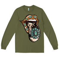 Army Green Turquoise Gemstone Leopard Cowhide Tongue Long Sleeve Tee - Jasminsmagicworld