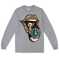 Heather Grey Turquoise Gemstone Leopard Cowhide Tongue Long Sleeve Tee - Jasminsmagicworld