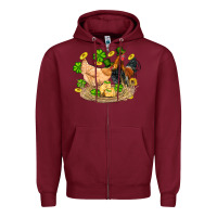 Burgundy st patricks day farm chicken rooster chick  shamrock gold Zipper Hoodie - Artiststas