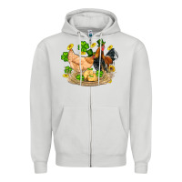 Dove Grey st patricks day farm chicken rooster chick  shamrock gold Zipper Hoodie - Artiststas