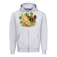 Heather Grey st patricks day farm chicken rooster chick  shamrock gold Zipper Hoodie - Artiststas