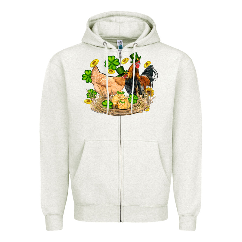 St Patricks Day Farm Chicken Rooster Chick  Shamrock Gold Zipper Hoodie by Artiststas | Teevron