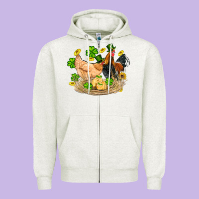 St Patricks Day Farm Chicken Rooster Chick  Shamrock Gold Zipper Hoodie Designed By Artiststas