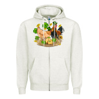 Oatmeal Heather st patricks day farm chicken rooster chick  shamrock gold Zipper Hoodie - Artiststas