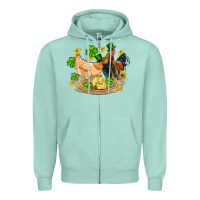 Seafoam st patricks day farm chicken rooster chick  shamrock gold Zipper Hoodie - Artiststas