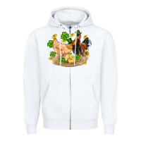 White st patricks day farm chicken rooster chick  shamrock gold Zipper Hoodie - Artiststas