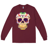 Burgundy Cinco de mayo skull Long Sleeve Tee - FaDigitalArtStudio