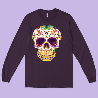 Cinco De Mayo Skull Long Sleeve Tee Designed By Fadigitalartstudio
