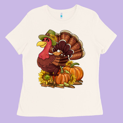 Thanksgiving Turkey With Pumpkin And Sunflower Ladies Tee Designed By Nancycooperartshop