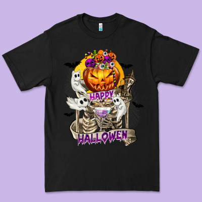 Happy Halloween With Skeleton Premium Tee Designed By Texasbilliewilder