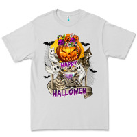 Dove Grey Happy Halloween with Skeleton Premium Tee - texasbilliewilder