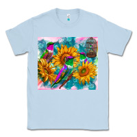 Dusty Blue hummingbirds sunflower Classic Tee - TumblerDesignByShophia