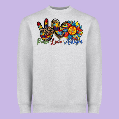 Peace Love Autism Sunflower Heavyweight Sweatshirt Designed By Racoondesign