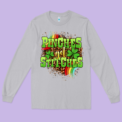 St. Patrick's Day Pinches Get Stitches Long Sleeve Tee Designed By Oliviacreatesart