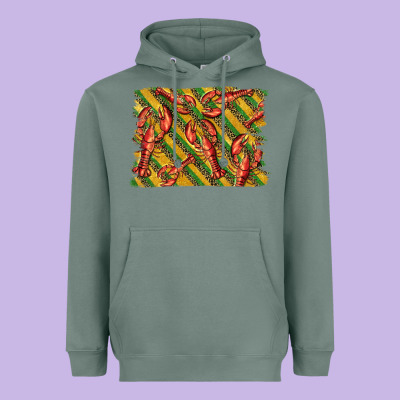 Mardi Gras Crawfish Background Heavyweight Hoodie Designed By Barkaloodesign