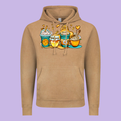 Honey Bee Coffee Cups Vintage Hoodie Designed By Oliviacreatesart