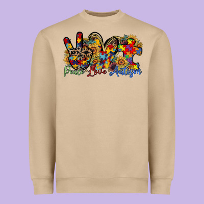 Peace Love Autism Heavyweight Sweatshirt Designed By Racoondesign