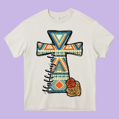 Halleluljah Aztec Cross Heavy Core Tee Designed By Jahusdesignshop