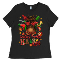 Black santas favorite hair stylist afro messy bun Ladies Tee - texasbilliewilder