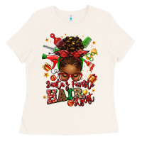 Bone santas favorite hair stylist afro messy bun Ladies Tee - texasbilliewilder