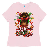 Bubblegum Pink santas favorite hair stylist afro messy bun Ladies Tee - texasbilliewilder