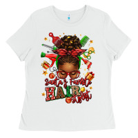 White santas favorite hair stylist afro messy bun Ladies Tee - texasbilliewilder