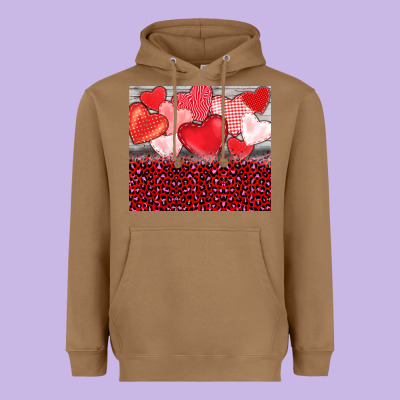Valentine's Day Red Hearts Red Leopard Heavyweight Hoodie Designed By Barkaloodesign