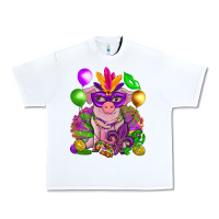 White Mardi Gras Pig Urban Heavy Tee - HowdyJamesFarm