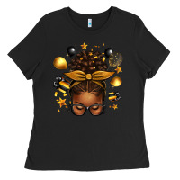 Black new year's eve afro messy bun Ladies Tee - texasbilliewilder