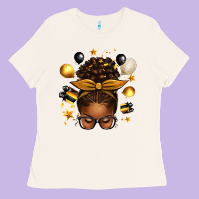 New Year's Eve Afro Messy Bun Ladies Tee Designed By Texasbilliewilder
