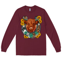Burgundy western leopard cowhide cow horseshoe Long Sleeve Tee - OliviaCreatesArt