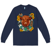 Navy western leopard cowhide cow horseshoe Long Sleeve Tee - OliviaCreatesArt