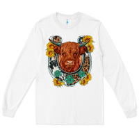 White western leopard cowhide cow horseshoe Long Sleeve Tee - OliviaCreatesArt