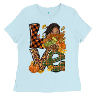 Baby Blue Love Fall with afro woman Ladies Tee - NancyCooperArtShop
